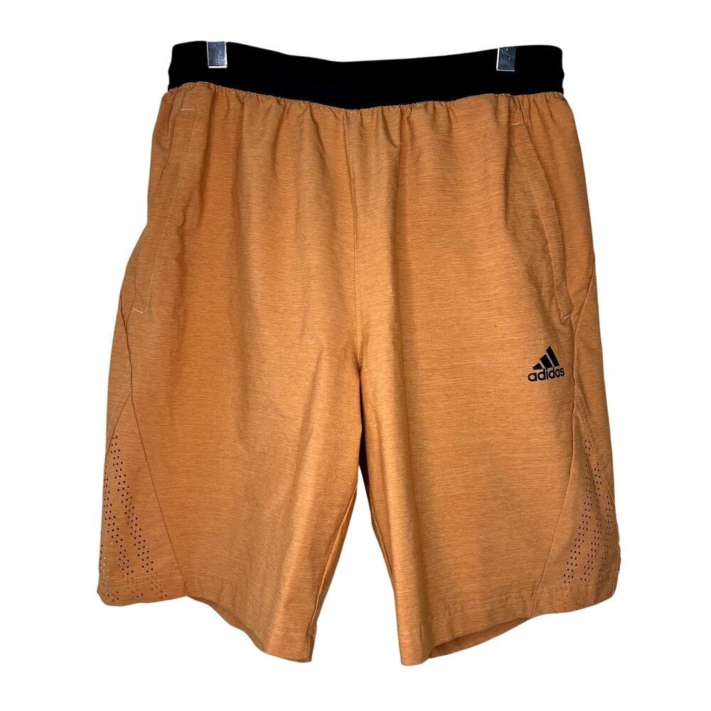 Adidas Men's Athletic Training Shorts Orange Drawstring MEDIUM Perforated Run